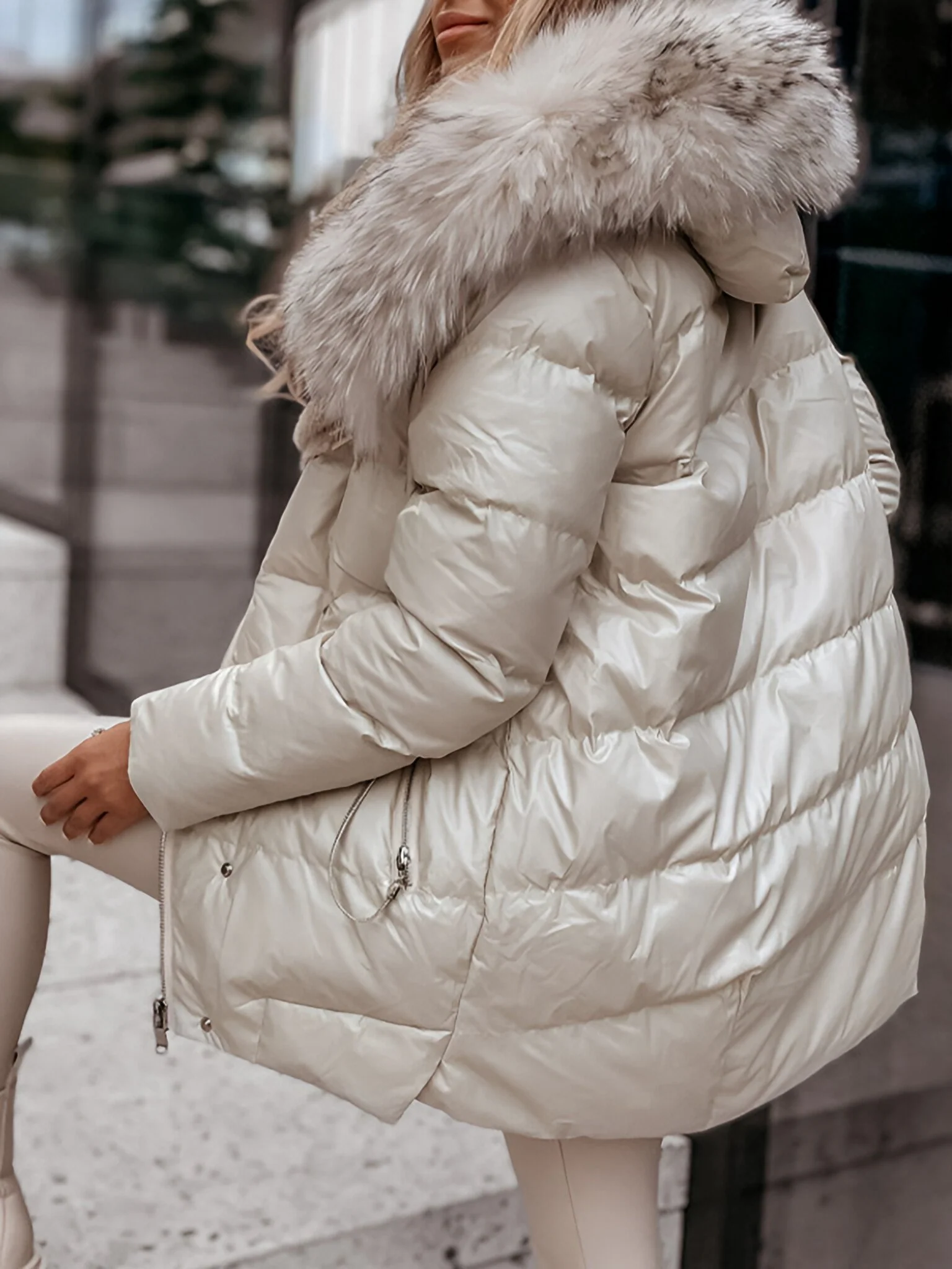 Women's Hooded Long Sleeve Casual Fur Hat Cotton Coat